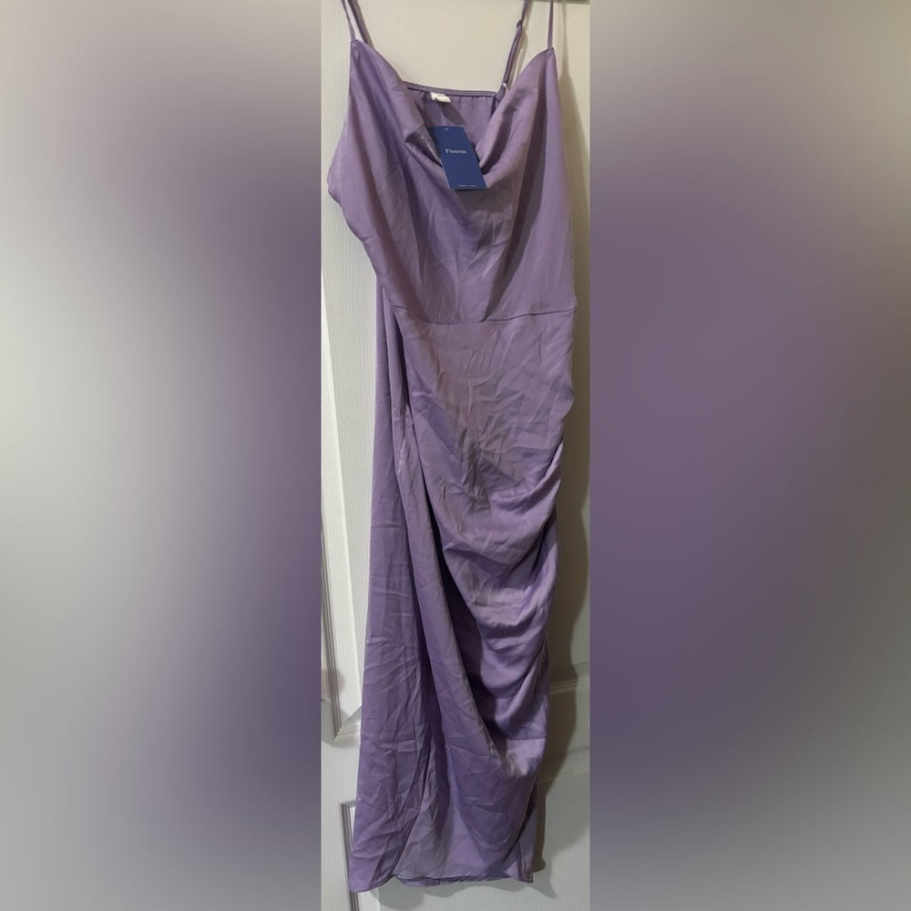 Floerns Lavender Satin Cowl Neck Mini Dress NWT Spaghetti Strap Wrap Party Slip